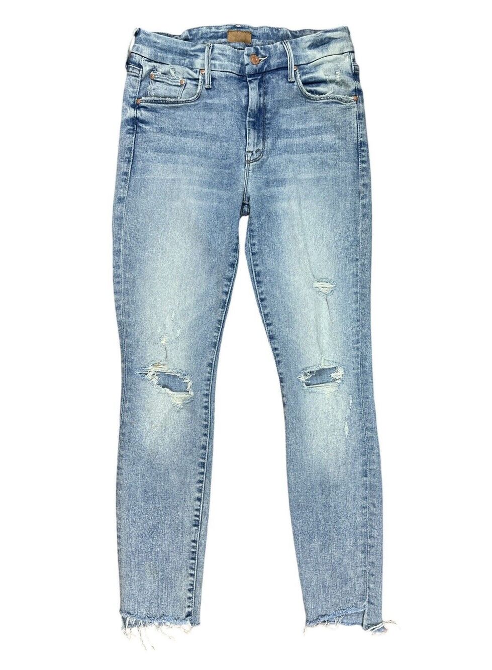 Mother The Looker Ankle Step Fray Destroyed Denim Jeans in Cut Flowers Size 28